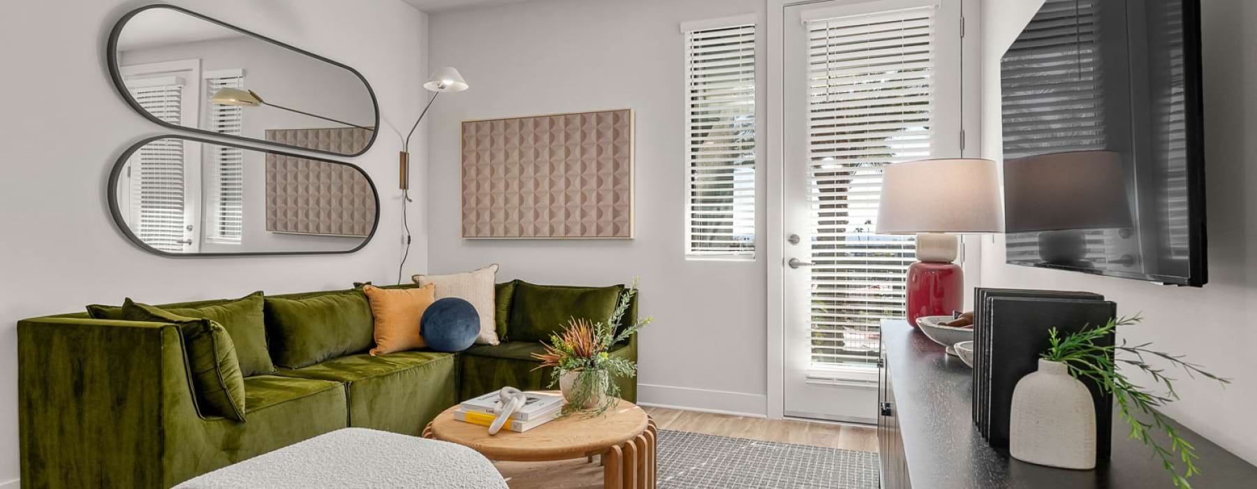 Modern living room at Broadstone 7th Street new apartments in Phoenix